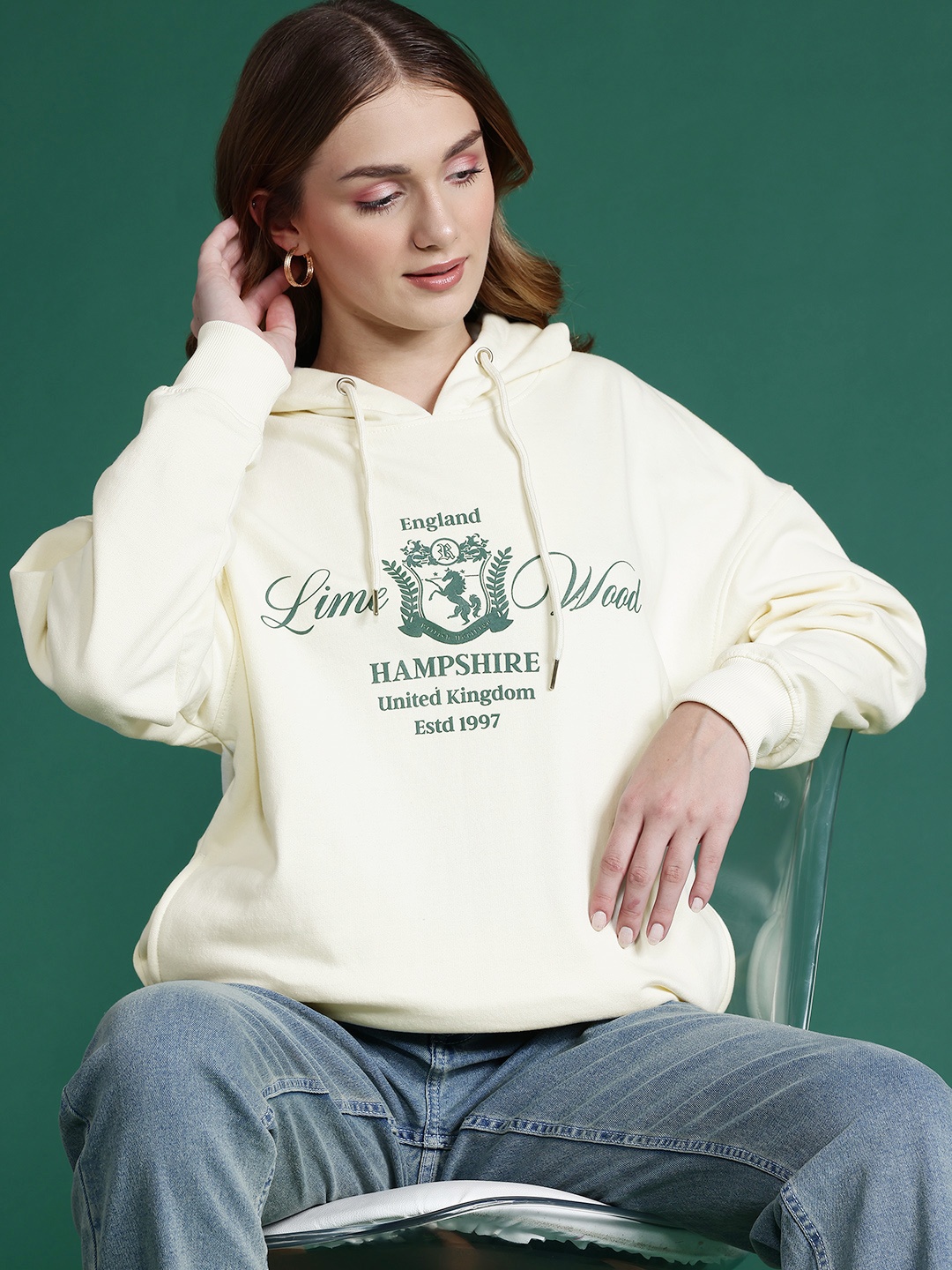 

DressBerry Typography Hooded Sweatshirt, Cream