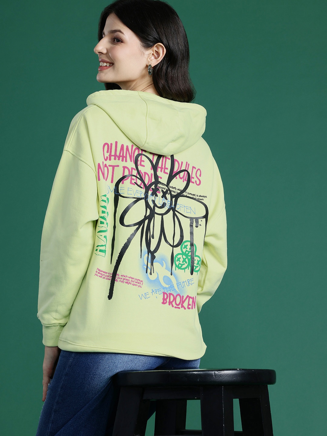 

DressBerry Printed Hooded Sweatshirt, Green