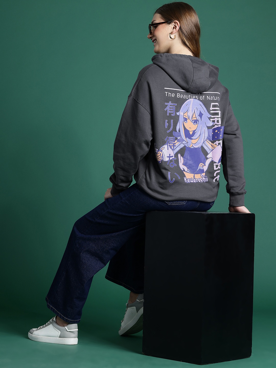 

DressBerry Women Printed Hooded Sweatshirt, Charcoal
