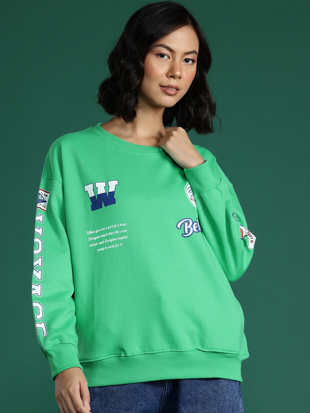 

DressBerry Typography Printed Drop-Shoulder Sleeve Sweatshirt, Green
