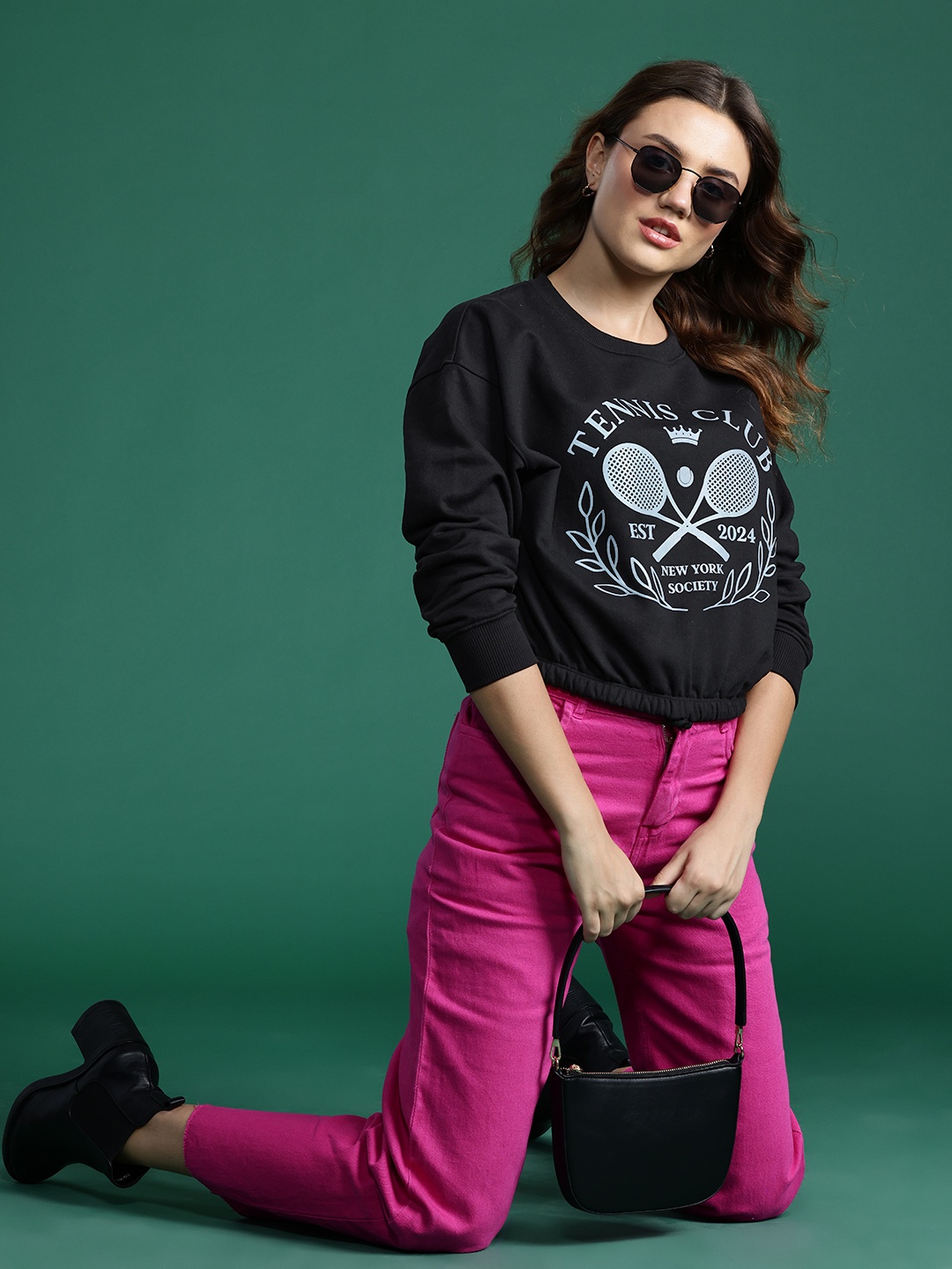 

DressBerry Printed Drop-Shoulder Sleeves Sweatshirt, Black