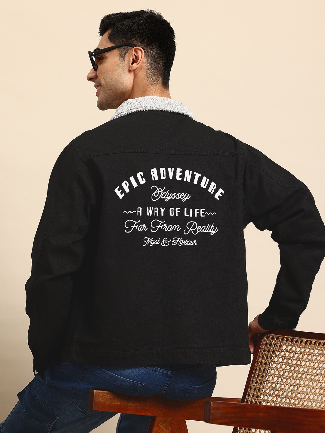 

Mast & Harbour Men Typography No Denim Jacket, Black