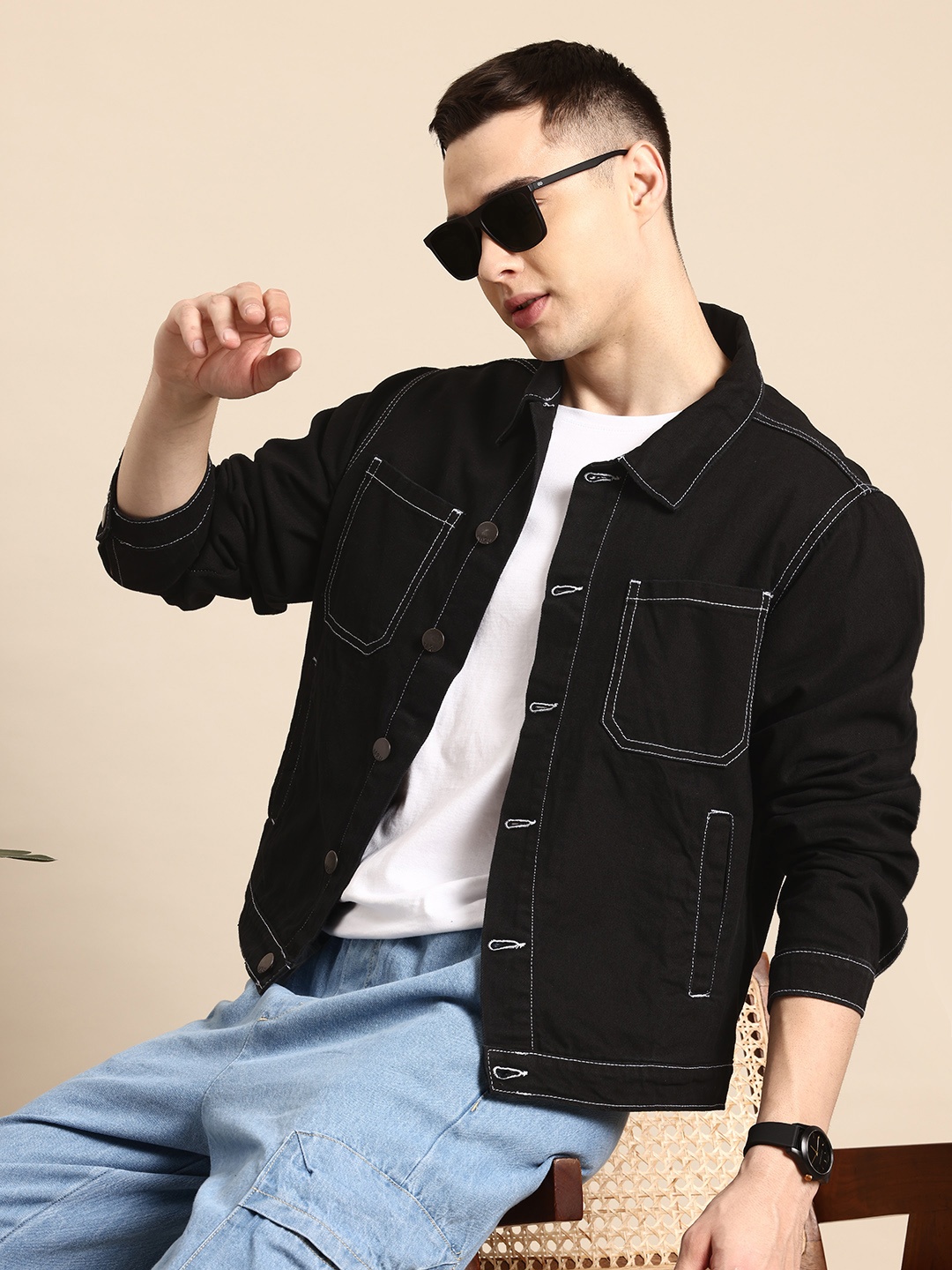 

Mast & Harbour Pure Cotton Denim Jacket, Black