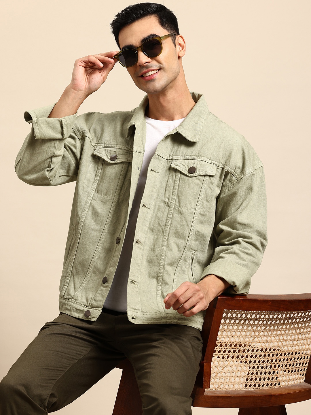 

Mast & Harbour Pure Cotton Denim Jacket, Green