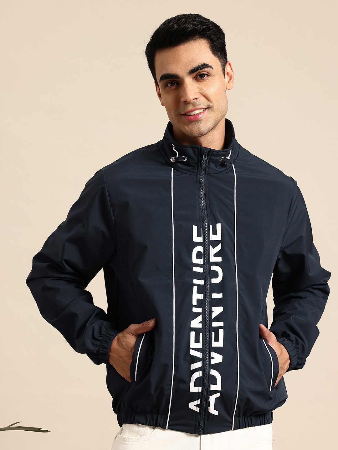 

Mast & Harbour Typography Printed Bomber Jacket, Navy blue