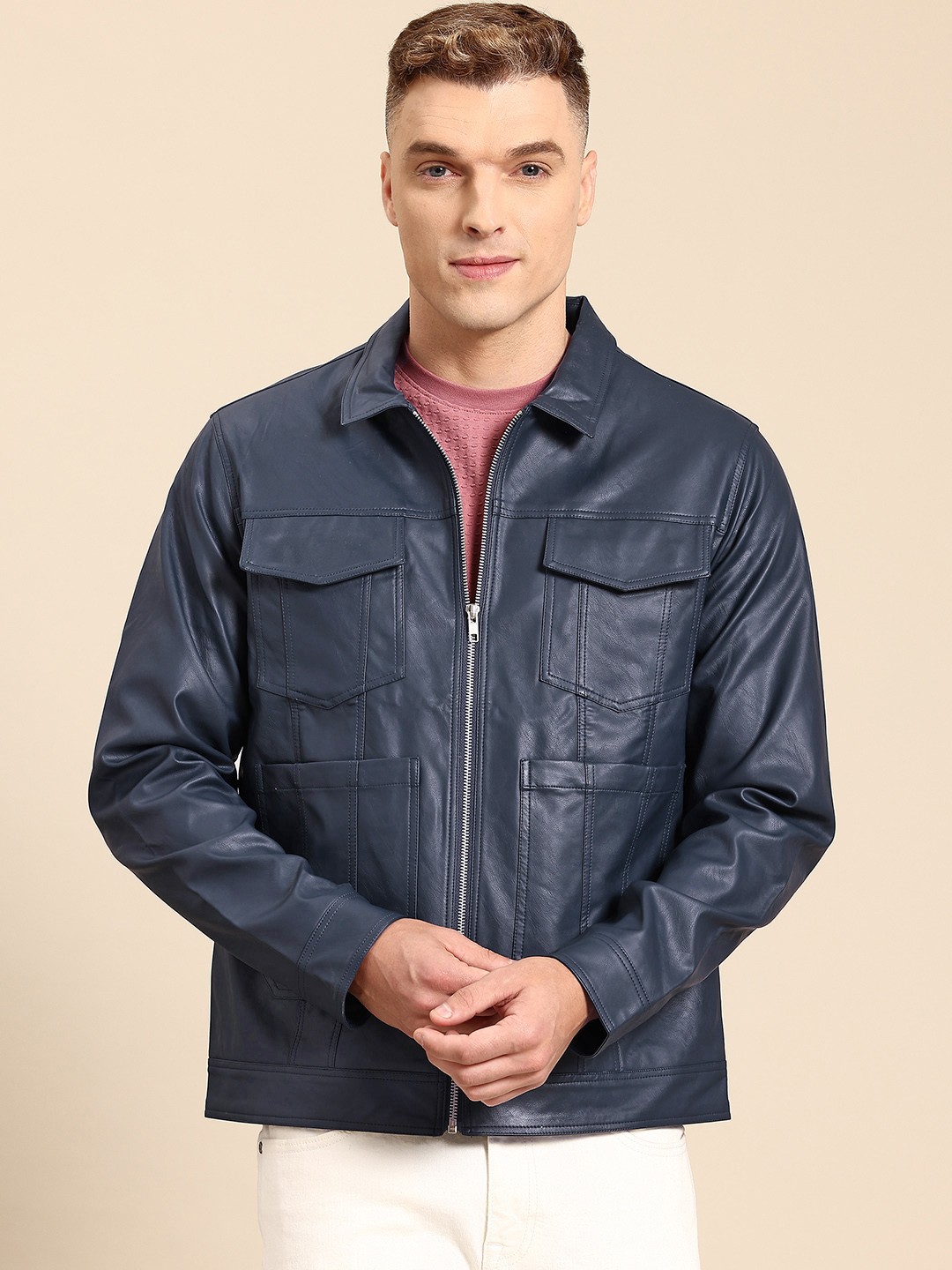 

Mast & Harbour Faux Leather Tailored Jacket, Navy blue
