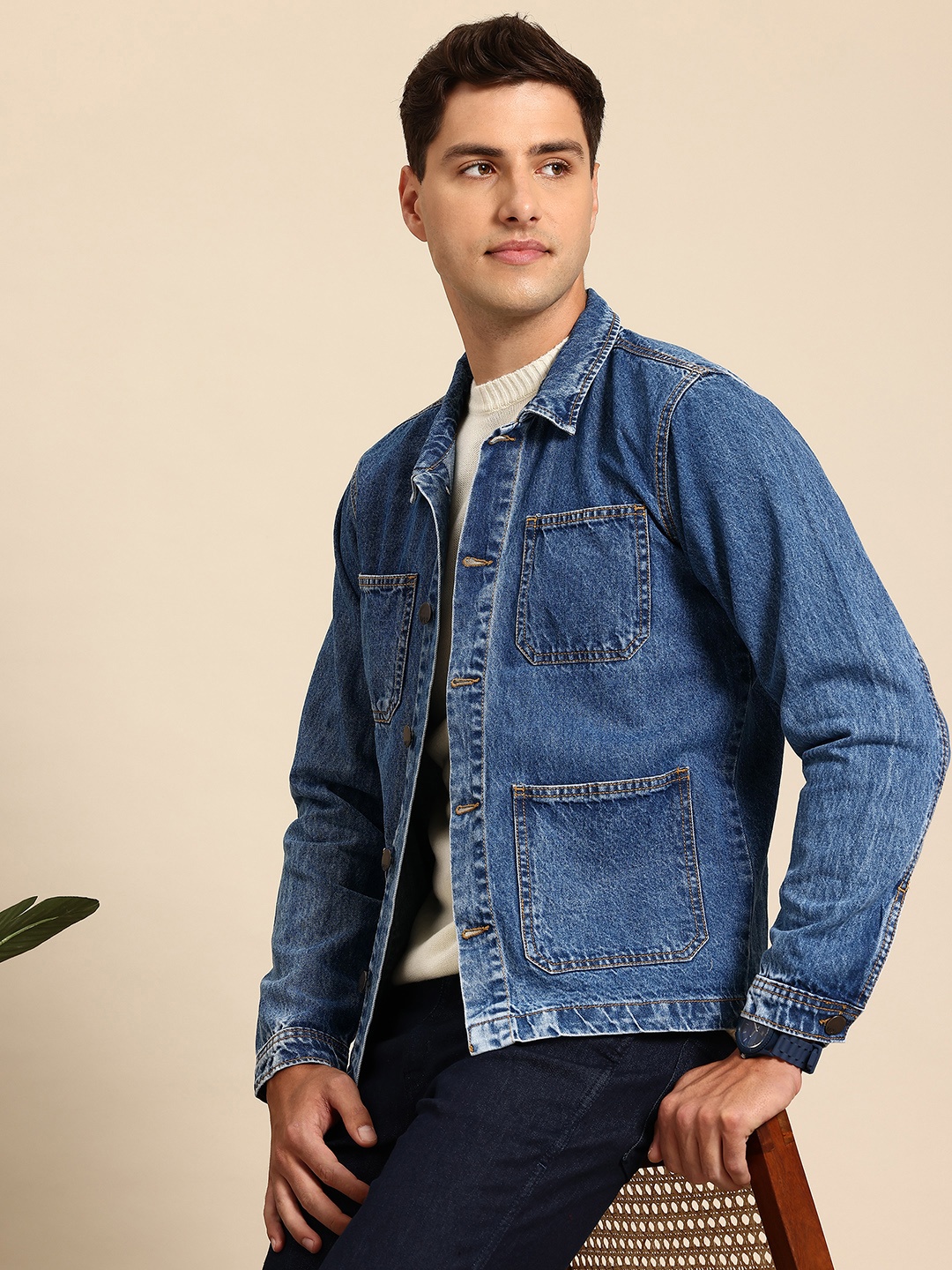 

Mast & Harbour Regular Pure Cotton Denim Jacket, Blue
