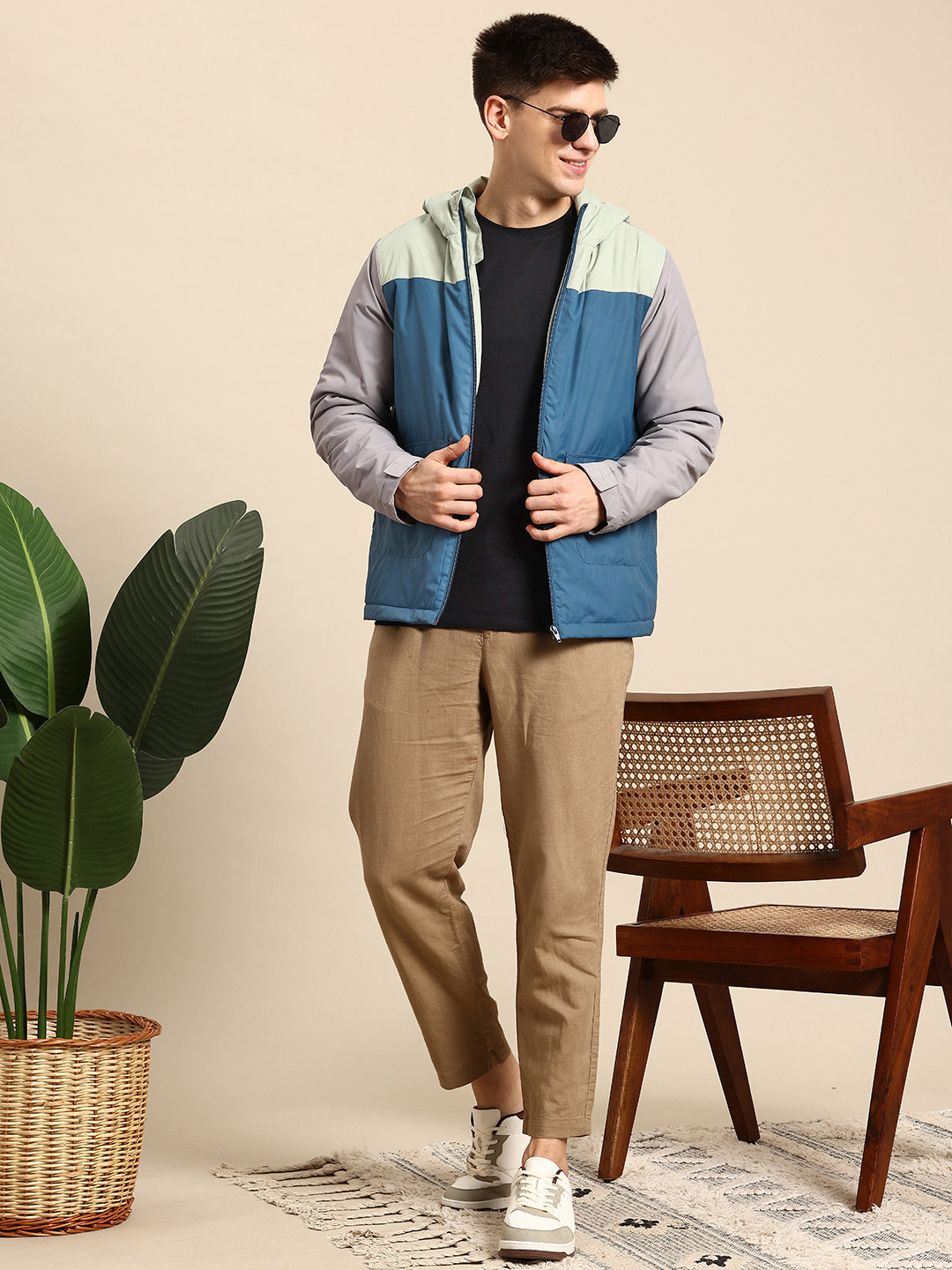 

Mast & Harbour Colourblocked Padded Hooded Jacket, Blue
