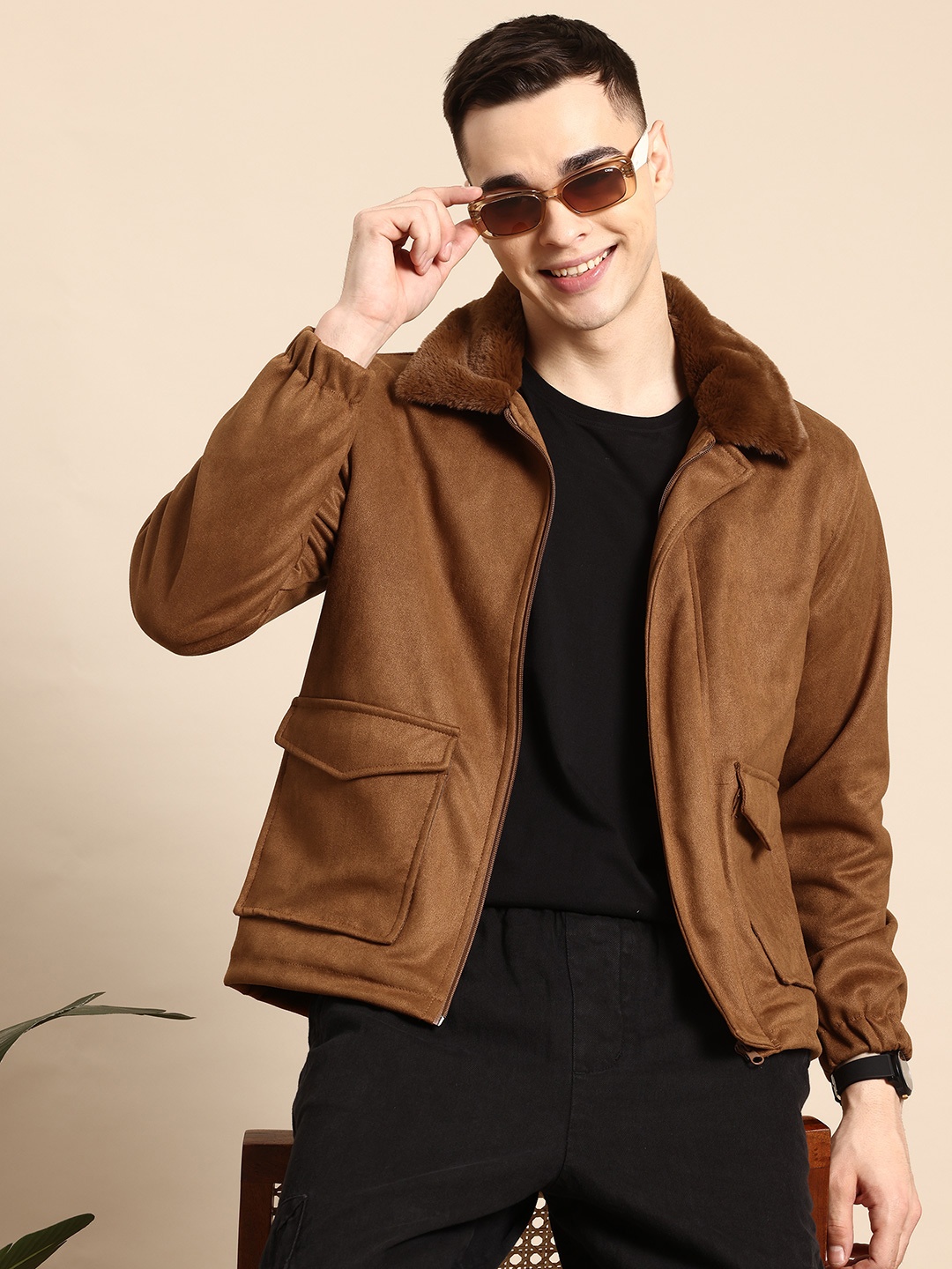 

Mast & Harbour Faux Fur Trim Suede Finish Jacket, Brown