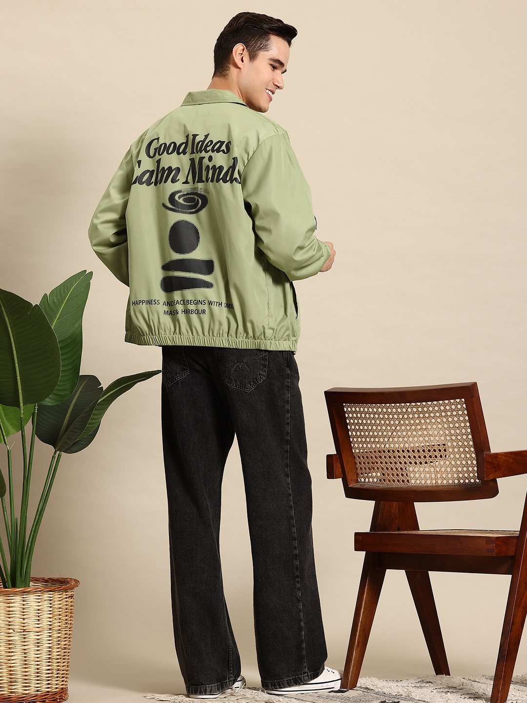 

Mast & Harbour Typography Printed Tailored Jacket, Green