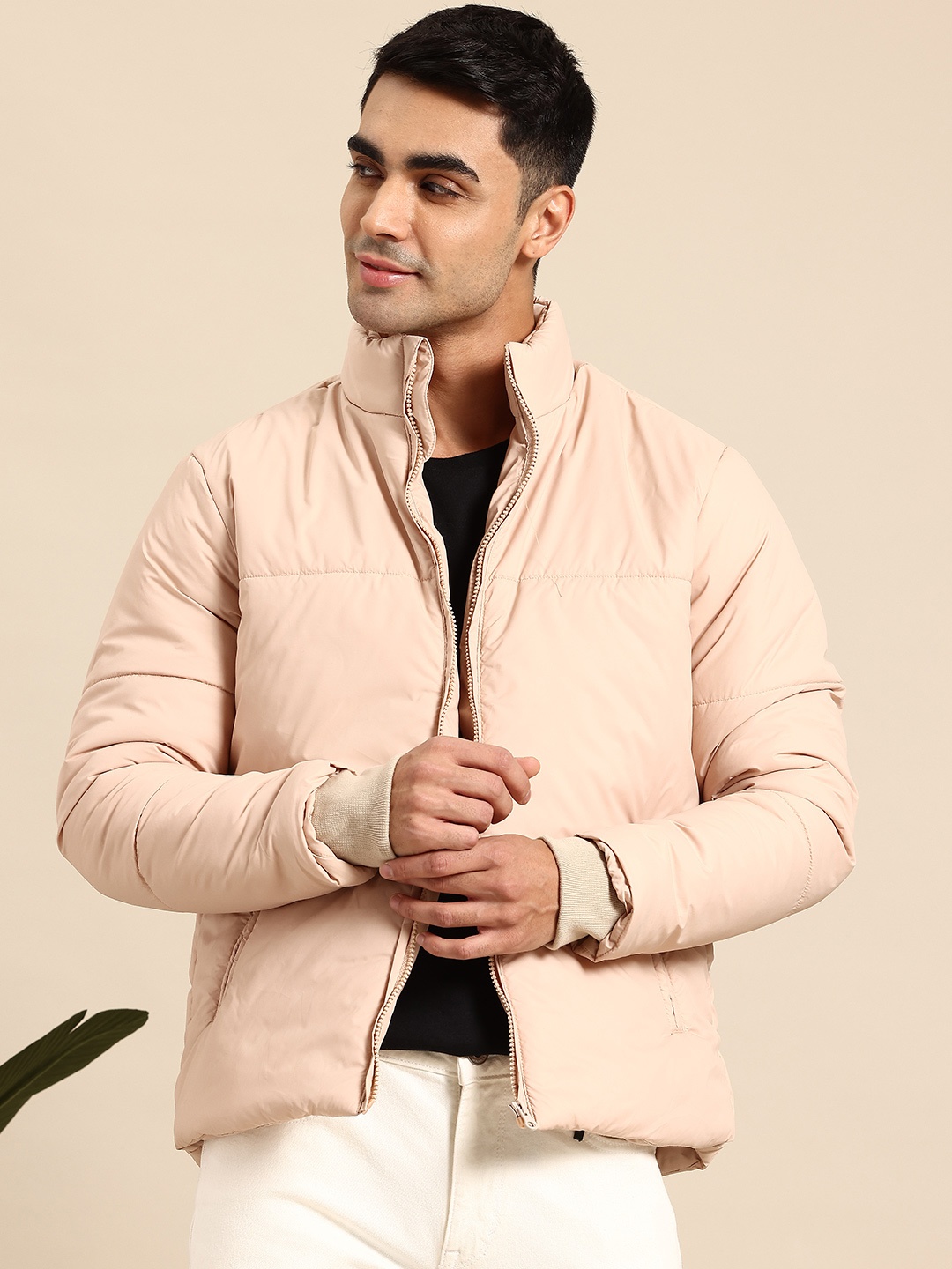 

Mast & Harbour Mock Collar Padded Jacket, Beige