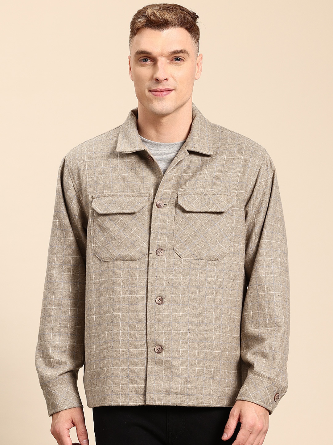 

Mast & Harbour Checked Shacket Style Jacket, Beige