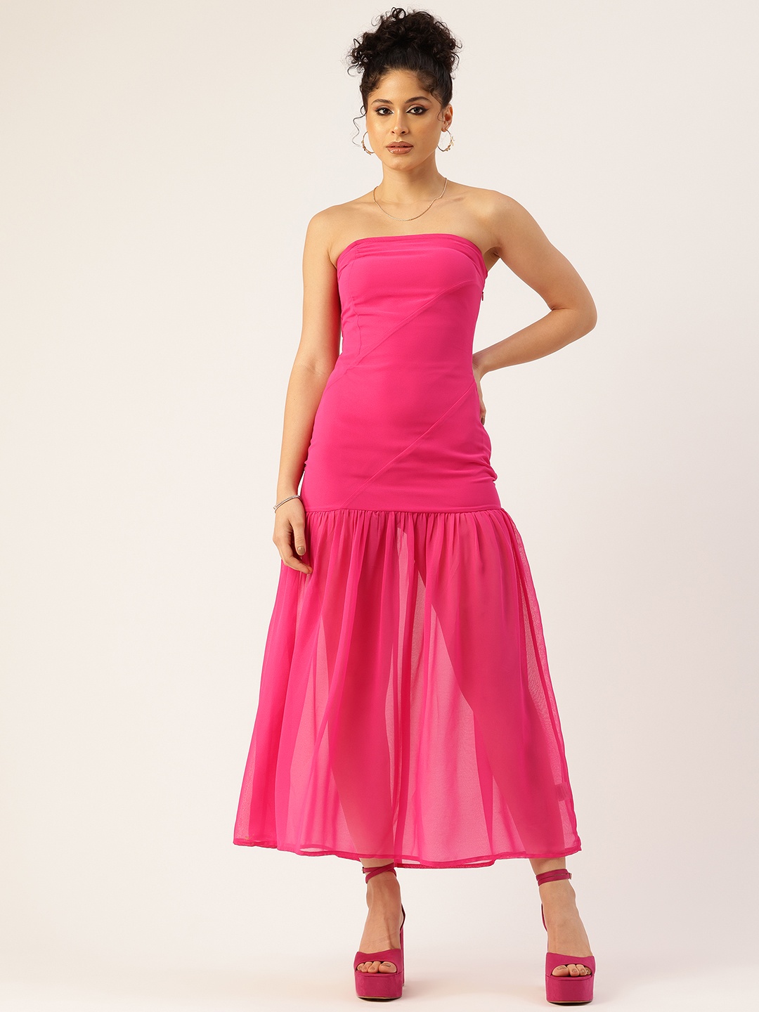 

bebe Strapless Drop-Waist Midi Dress, Fuchsia