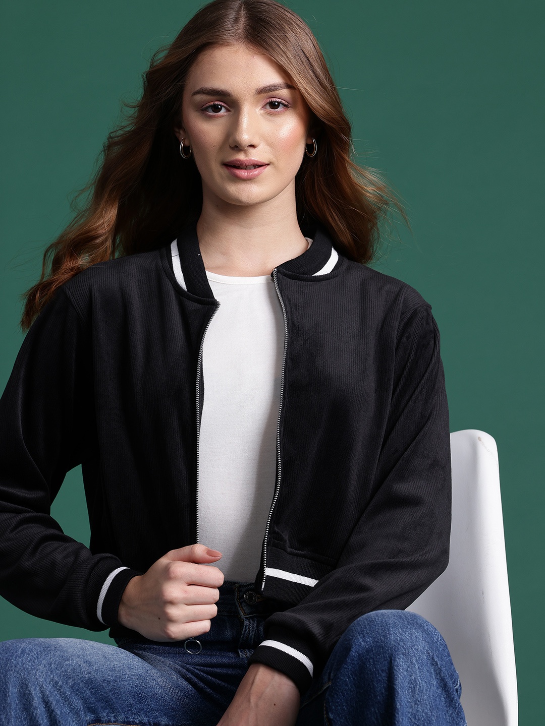 

DressBerry Crop Bomber Jacket, Black