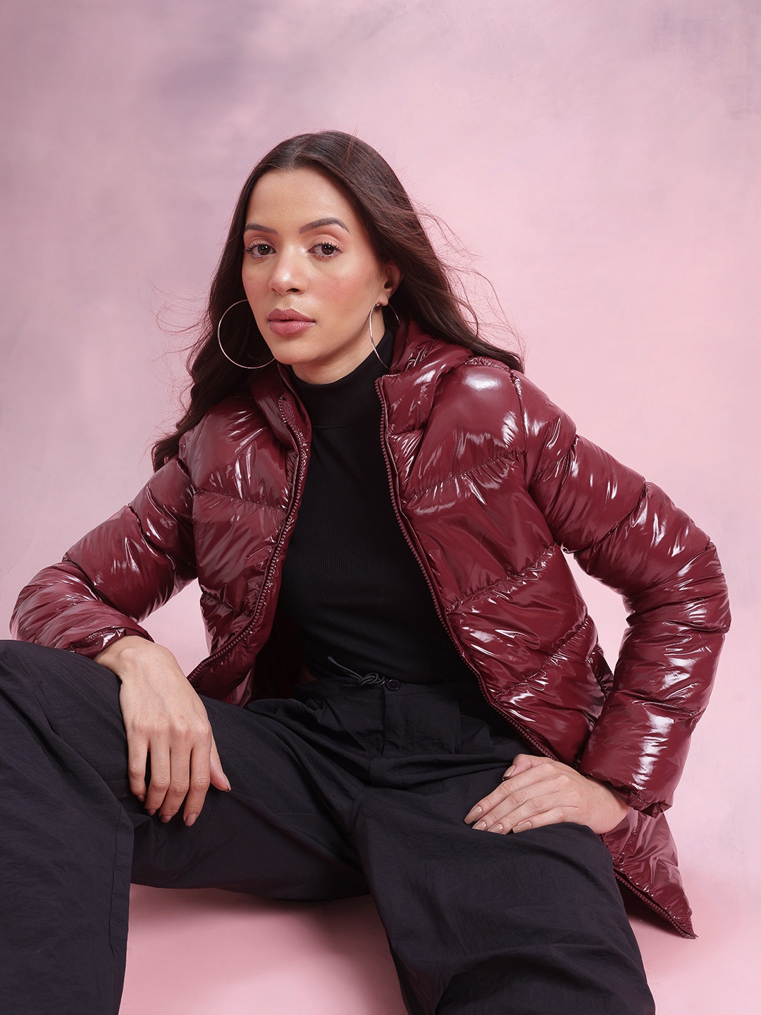 

DressBerry Hooded Puffer Jacket, Burgundy