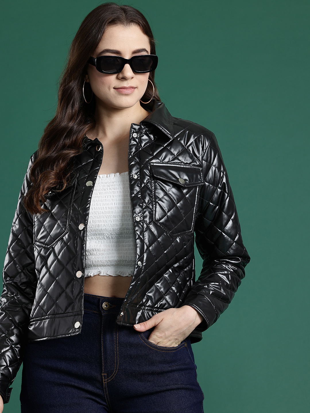 

DressBerry Faux Leather Quilted Jacket, Black