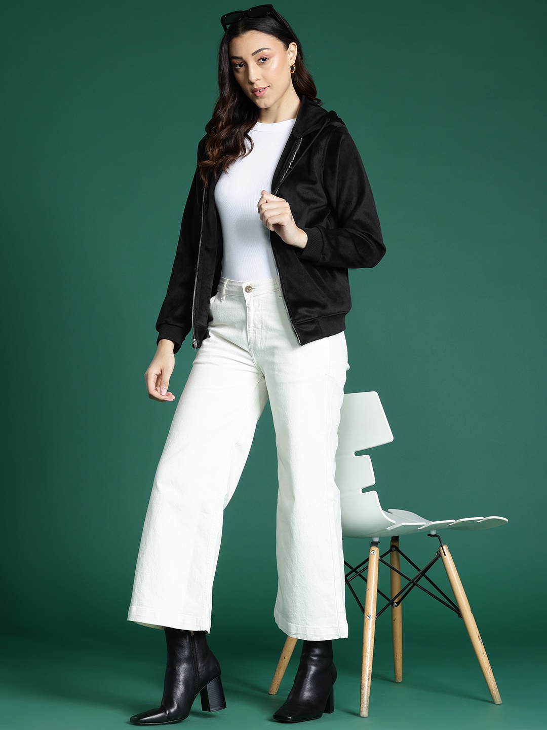 

DressBerry Corduroy Hooded Bomber Jacket, Black