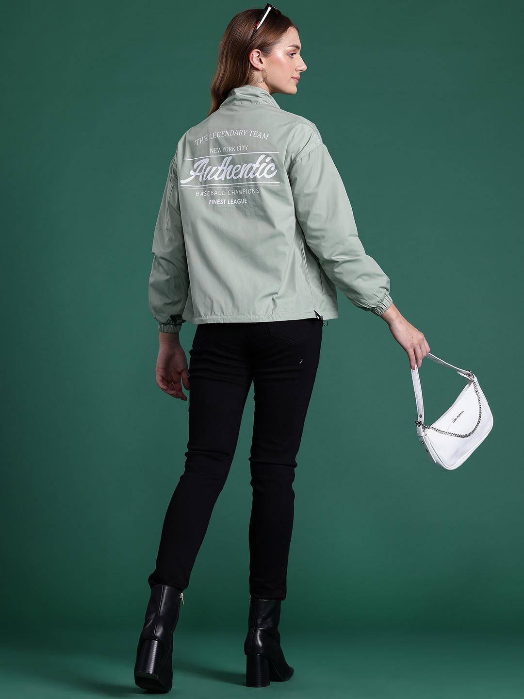 

DressBerry Bomber Jacket with Mock Collar, Green