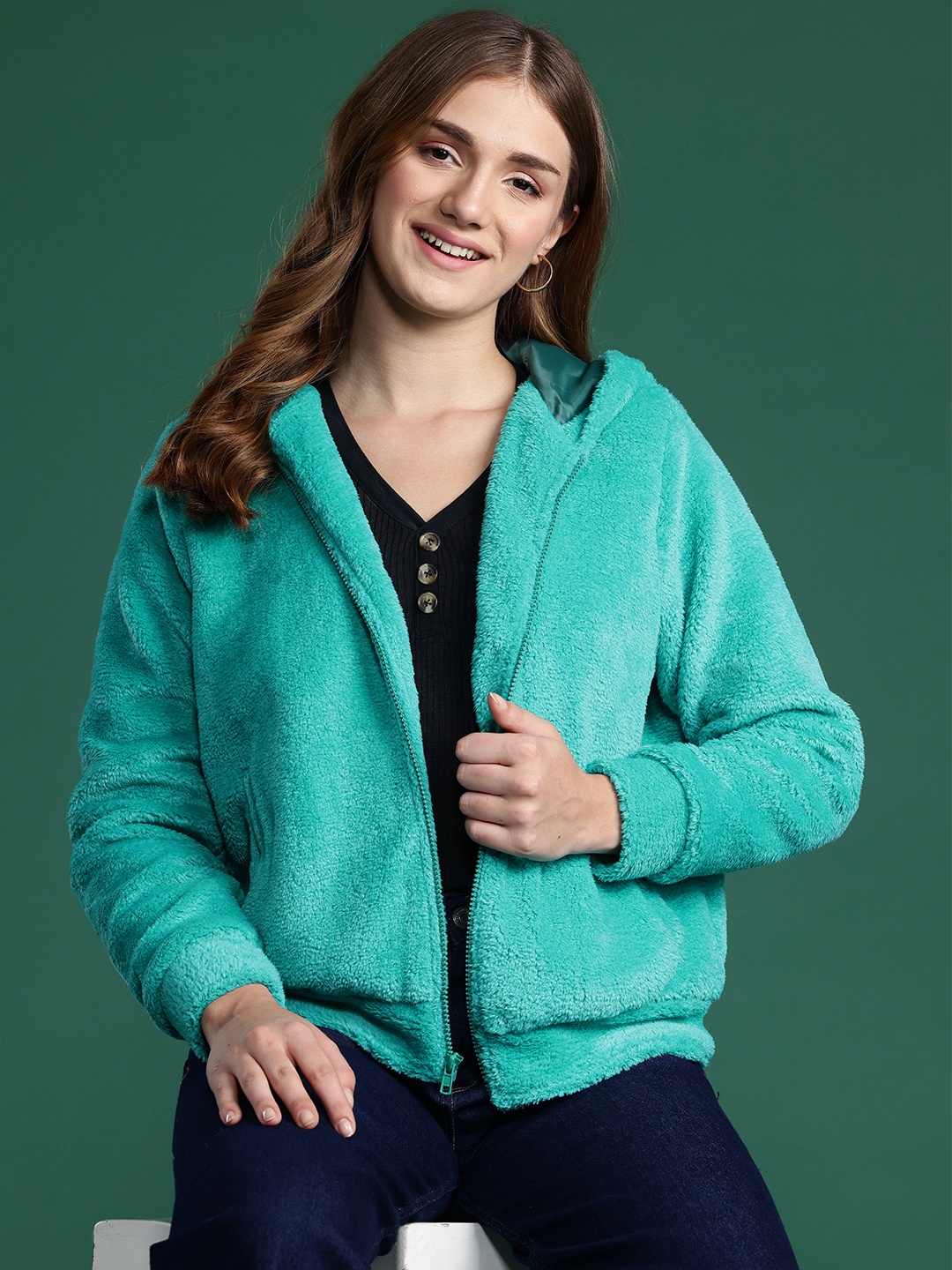 

DressBerry Hooded Fleece Jacket, Sea green