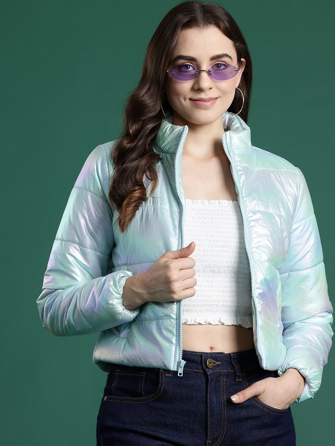 

DressBerry Shimmer Dual-Toned Puffer Jacket, Blue