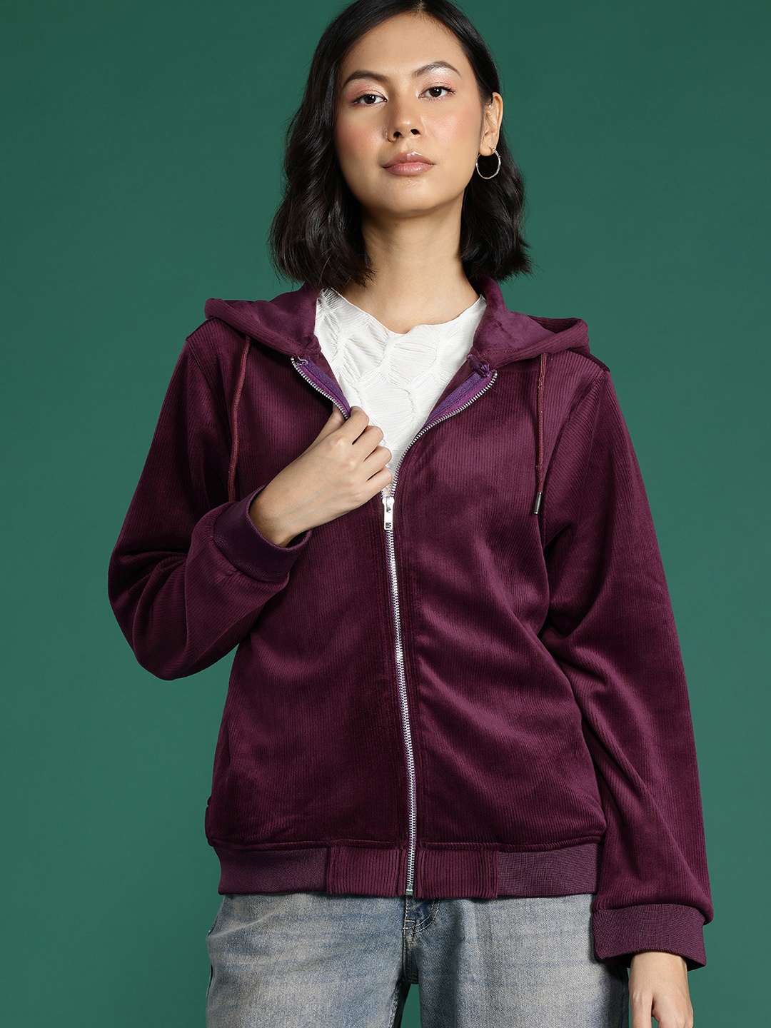 

DressBerry Ribbed Hooded Sweatshirt, Purple