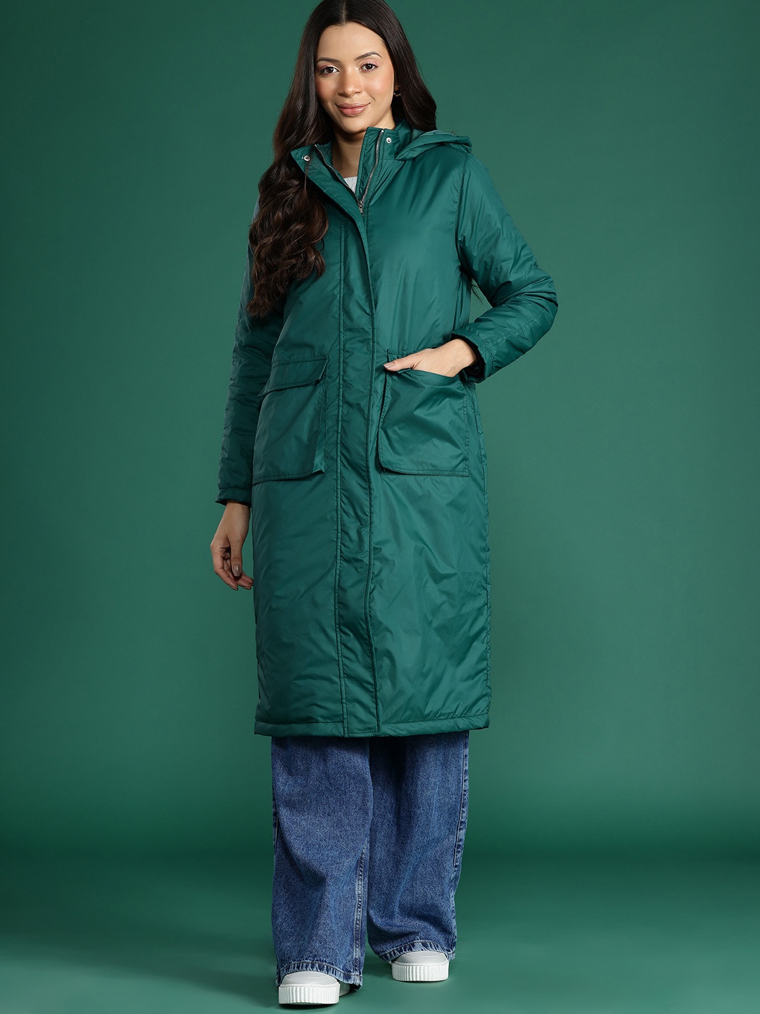 

DressBerry Hooded Longline Padded Jacket, Green