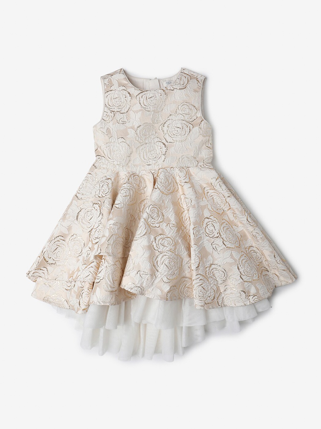

R&B Girls Floral Self Design Sleeveless Fit & Flare Dress, Blue