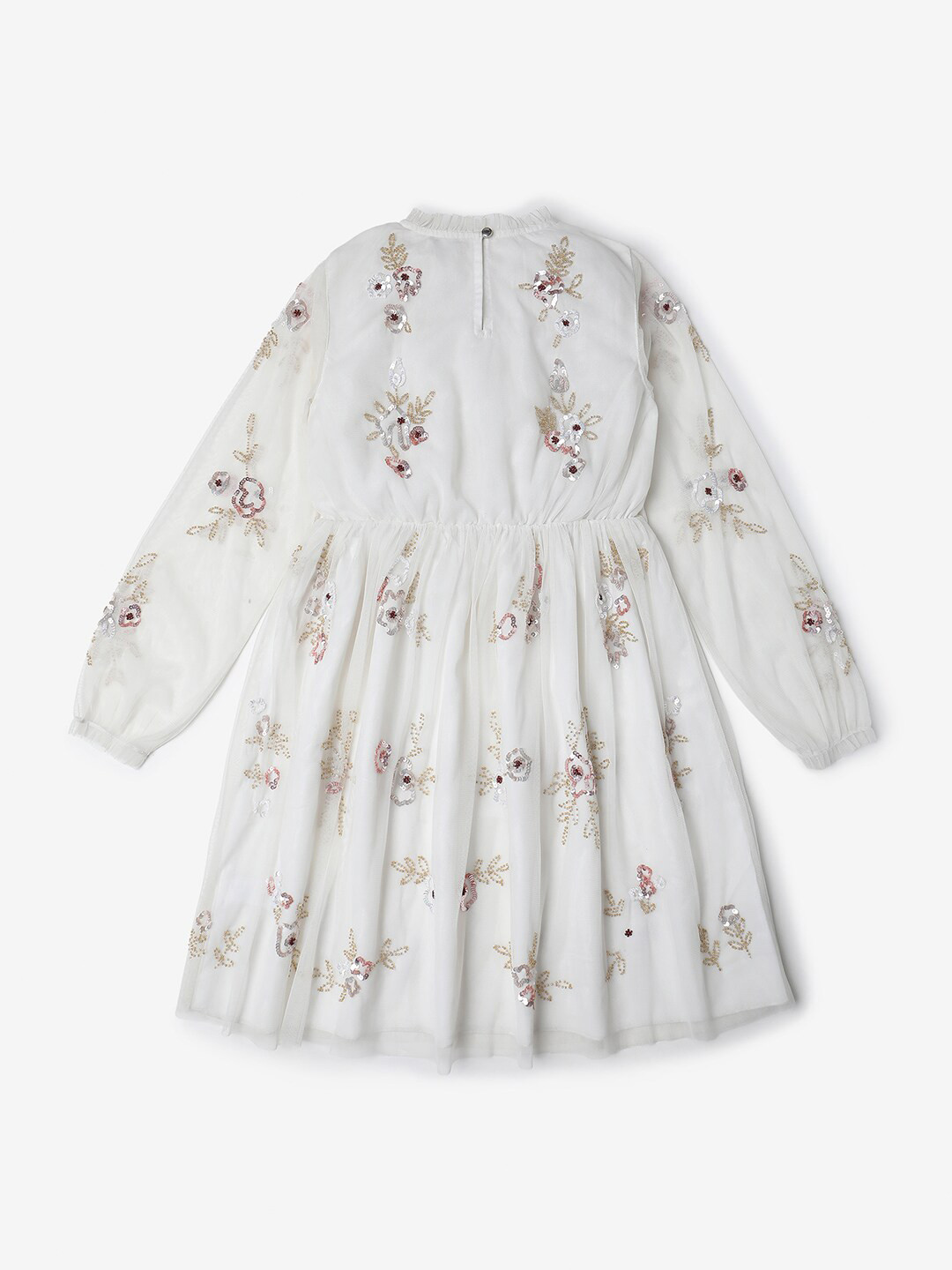 

R&B Girls Floral Sequin Embellished Puff Sleeve Fit & Flare Dress, White