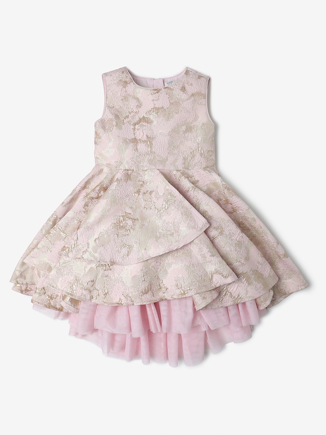 

R&B Girls Floral Self Design Pleated Fit & Flare Dress, Pink