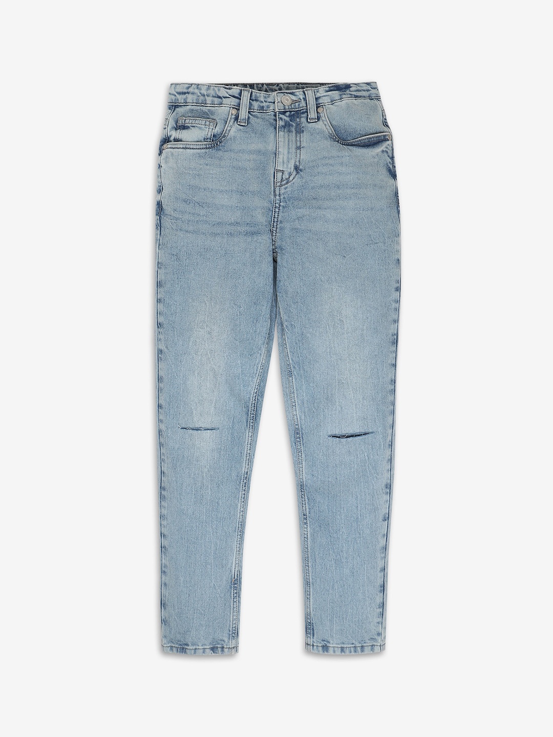 

R&B Boys Slim Fit Slash Knee Cropped Cotton Jeans, Blue