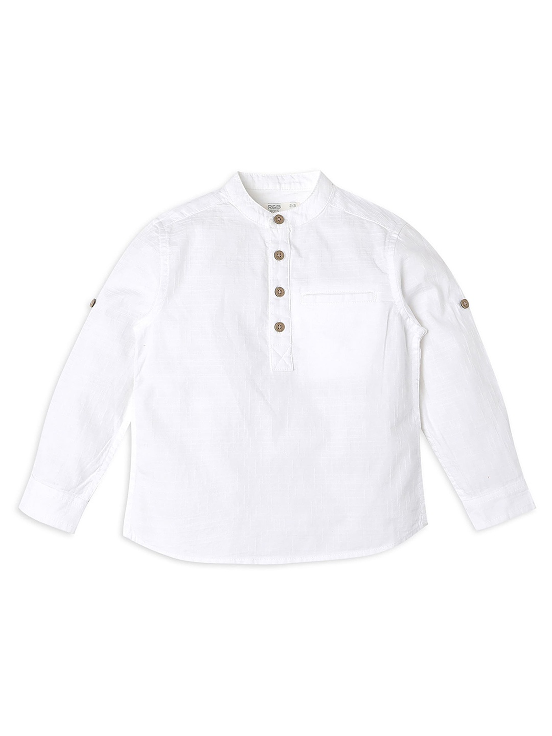 

R&B Boys Band Collar Long Sleeves Relaxed Fit Cotton Casual Shirt, White