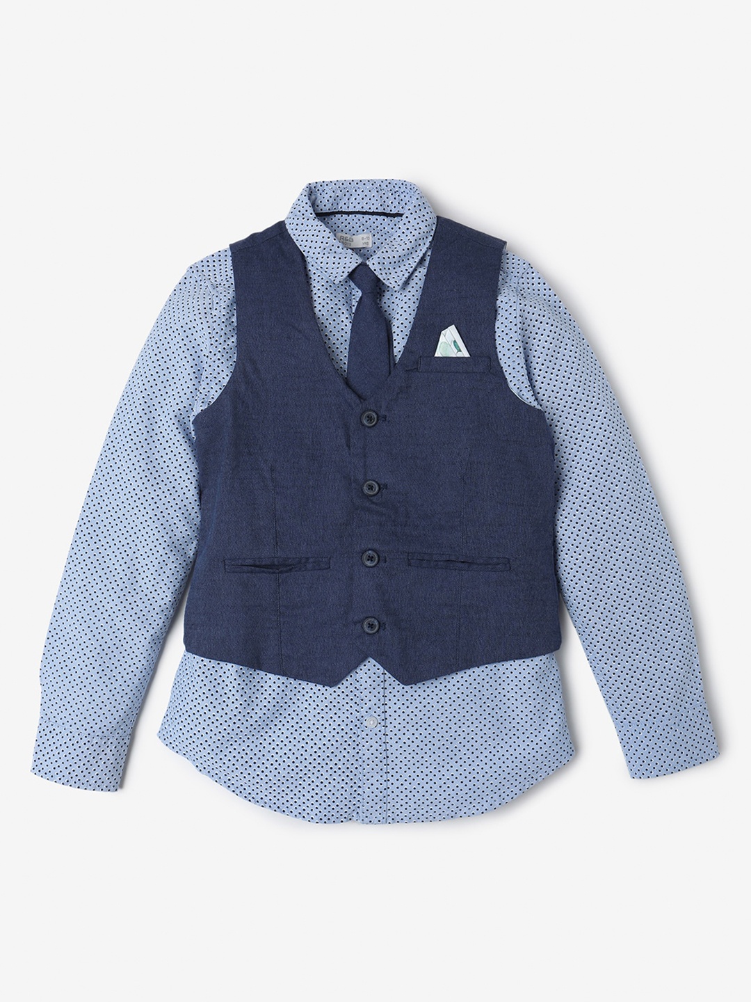

R&B Boys Spread Collar Long Sleeves Micro Ditsy Printed Regular Fit Cotton Casual Shirt, Blue