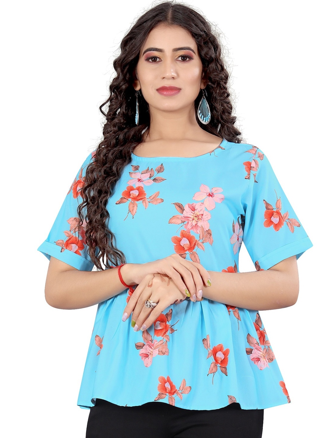 

Rujave Floral Print Peplum Top, Turquoise blue