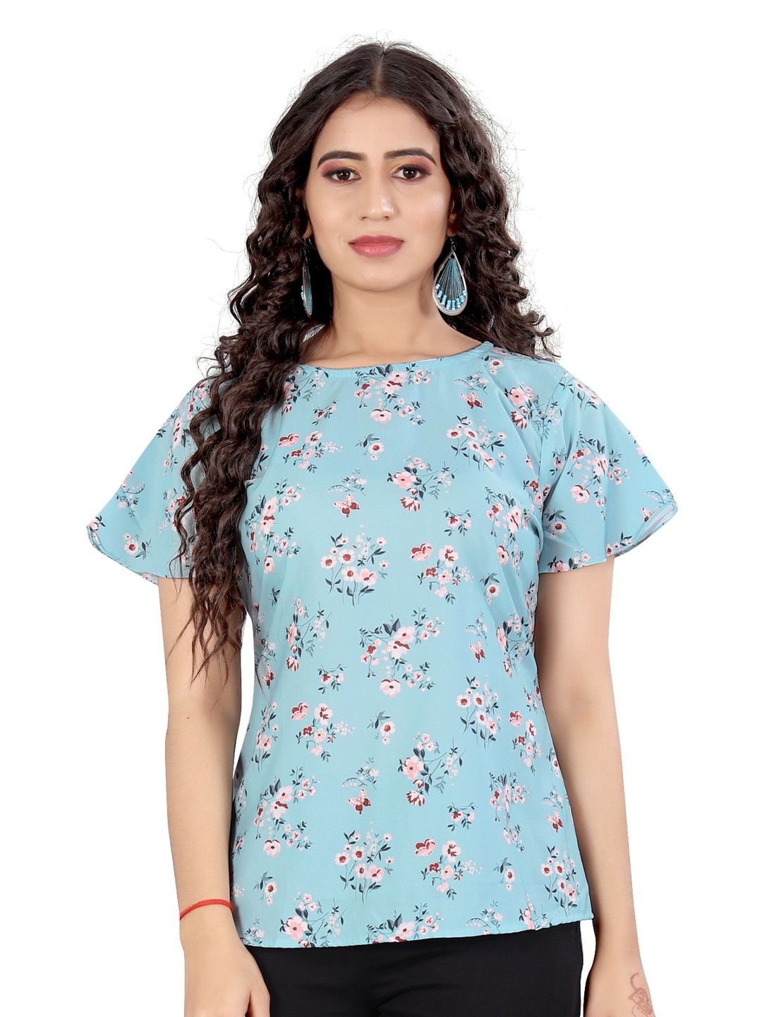 

Rujave Floral Printed Top, Turquoise blue