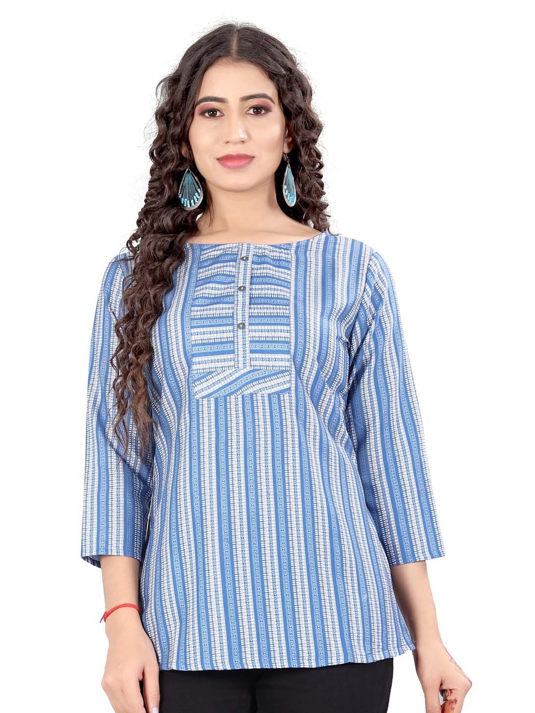 

Rujave Striped Top, Turquoise blue