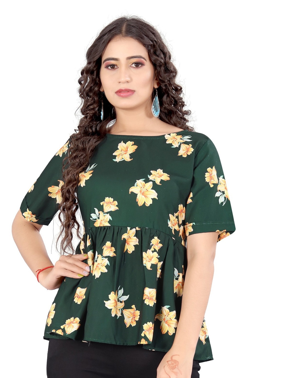 

Rujave Floral Printed Top, Green