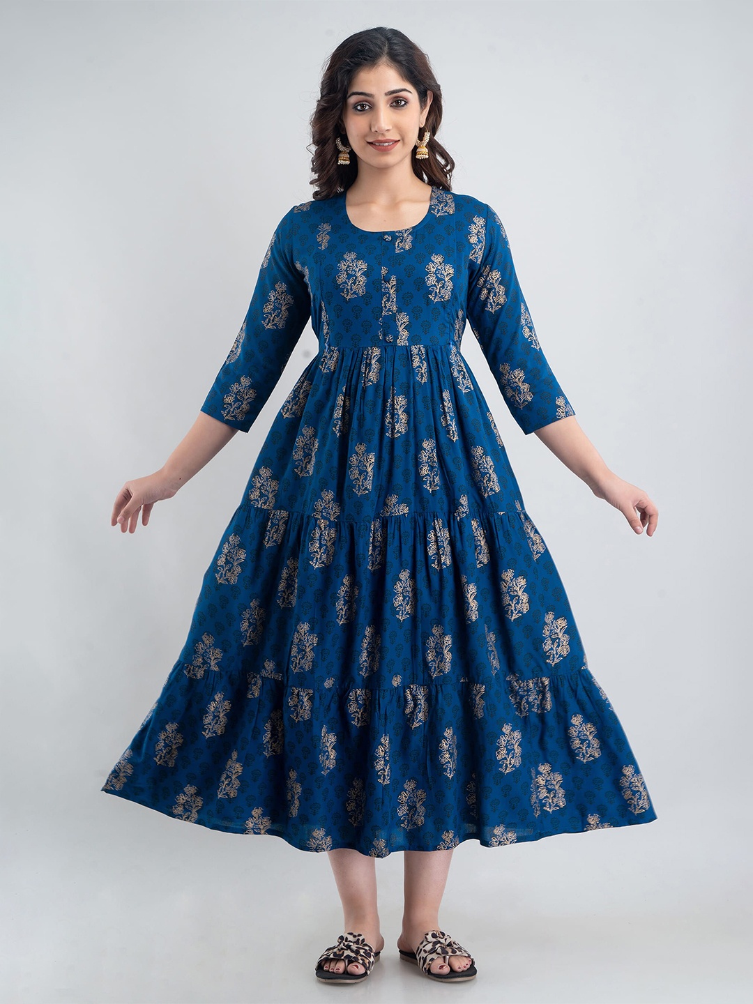 

Pranati Enterprise Floral Print Anarkali Maternity Ethnic Dress, Blue