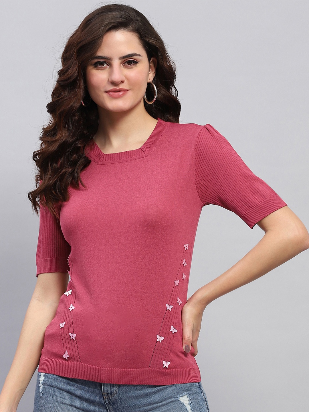 

Monte Carlo Square Neck Puff Sleeve Satin Top, Pink