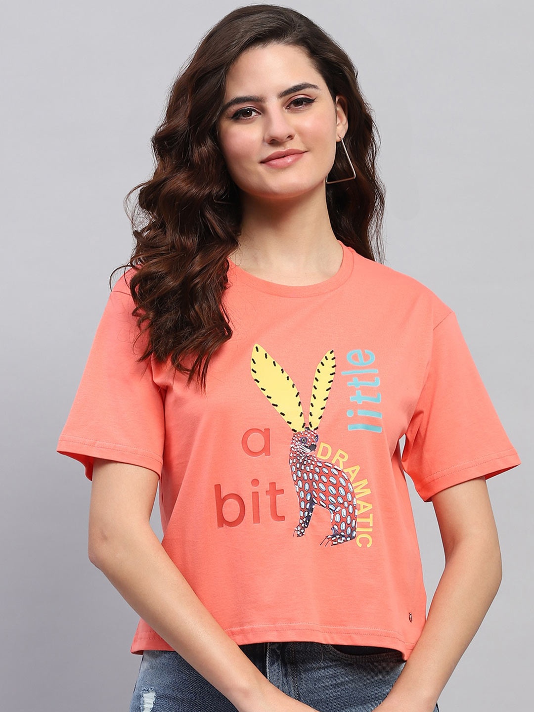 

Monte Carlo Typography Print Round Neck Short Sleeves Top, Coral