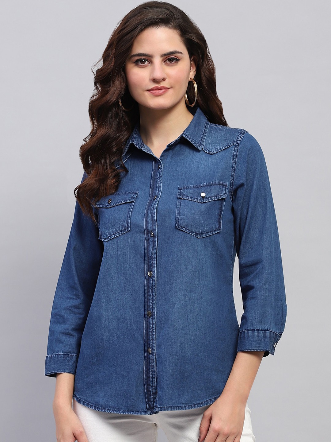 

Monte Carlo Spread Collar Cotton Casual Shirt, Blue