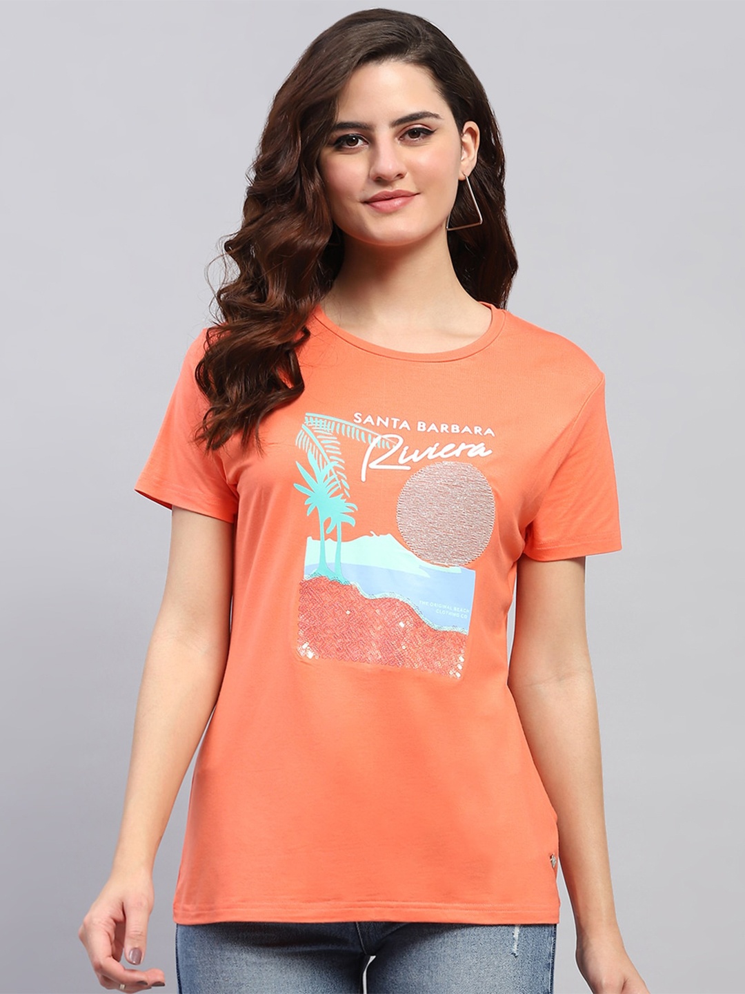 

Monte Carlo Graphic Printed Round Neck Tshirt, Orange
