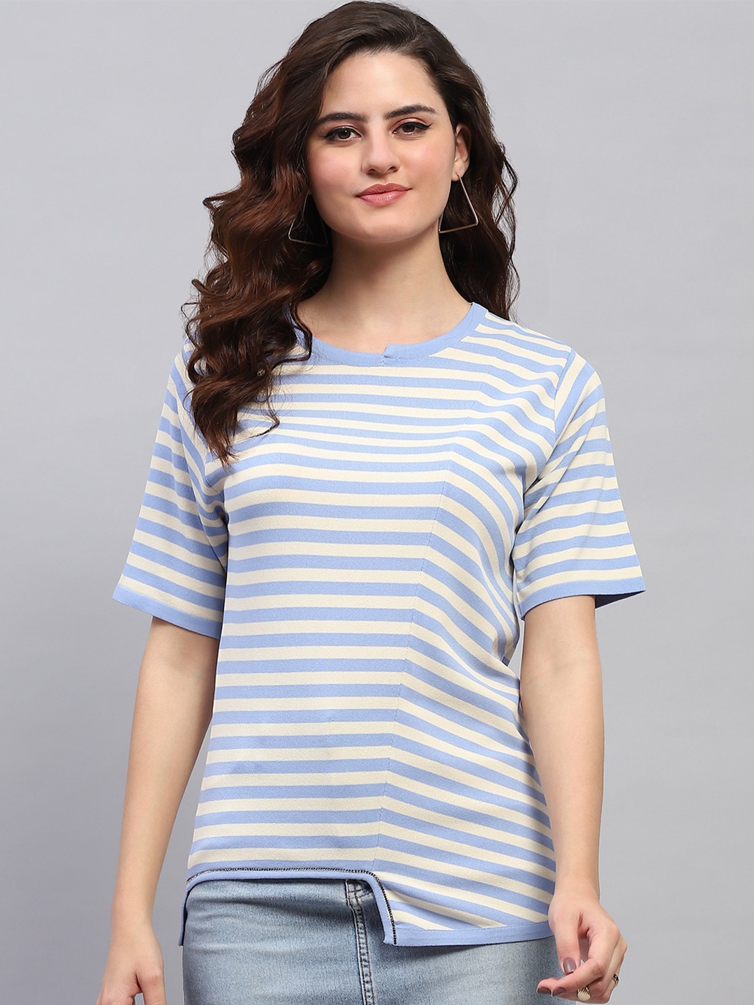 

Monte Carlo Horizontal Striped Round Neck Tshirt, Blue