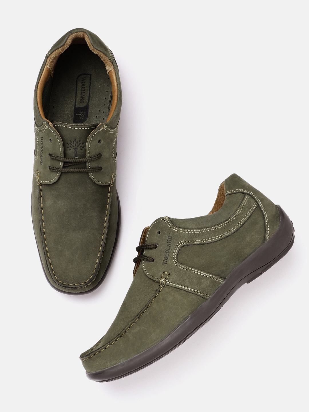 

Woodland Men Nubuck Leather Derbys, Olive