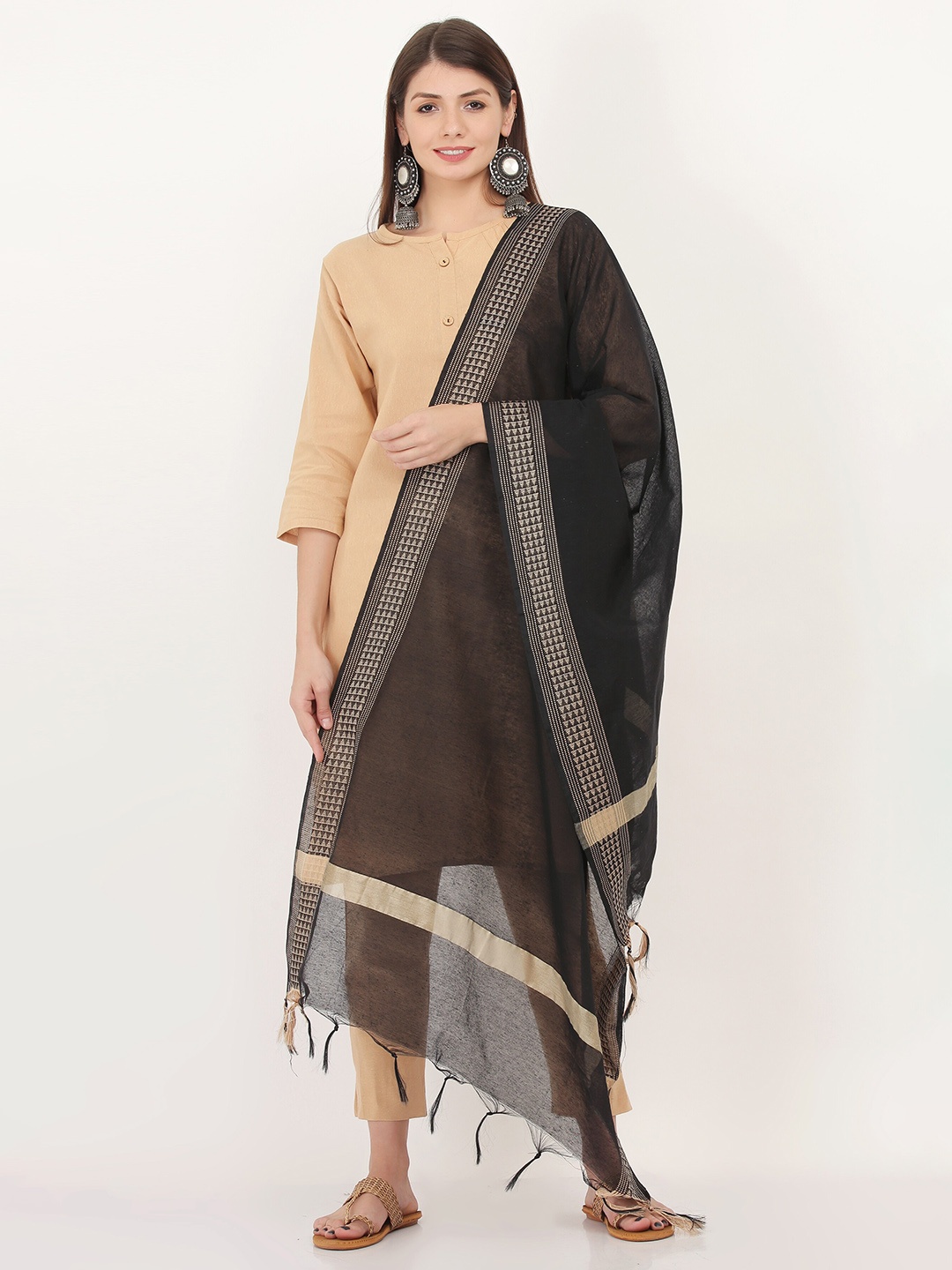 

Livvie Woven Design Cotton Silk Dupatta, Black