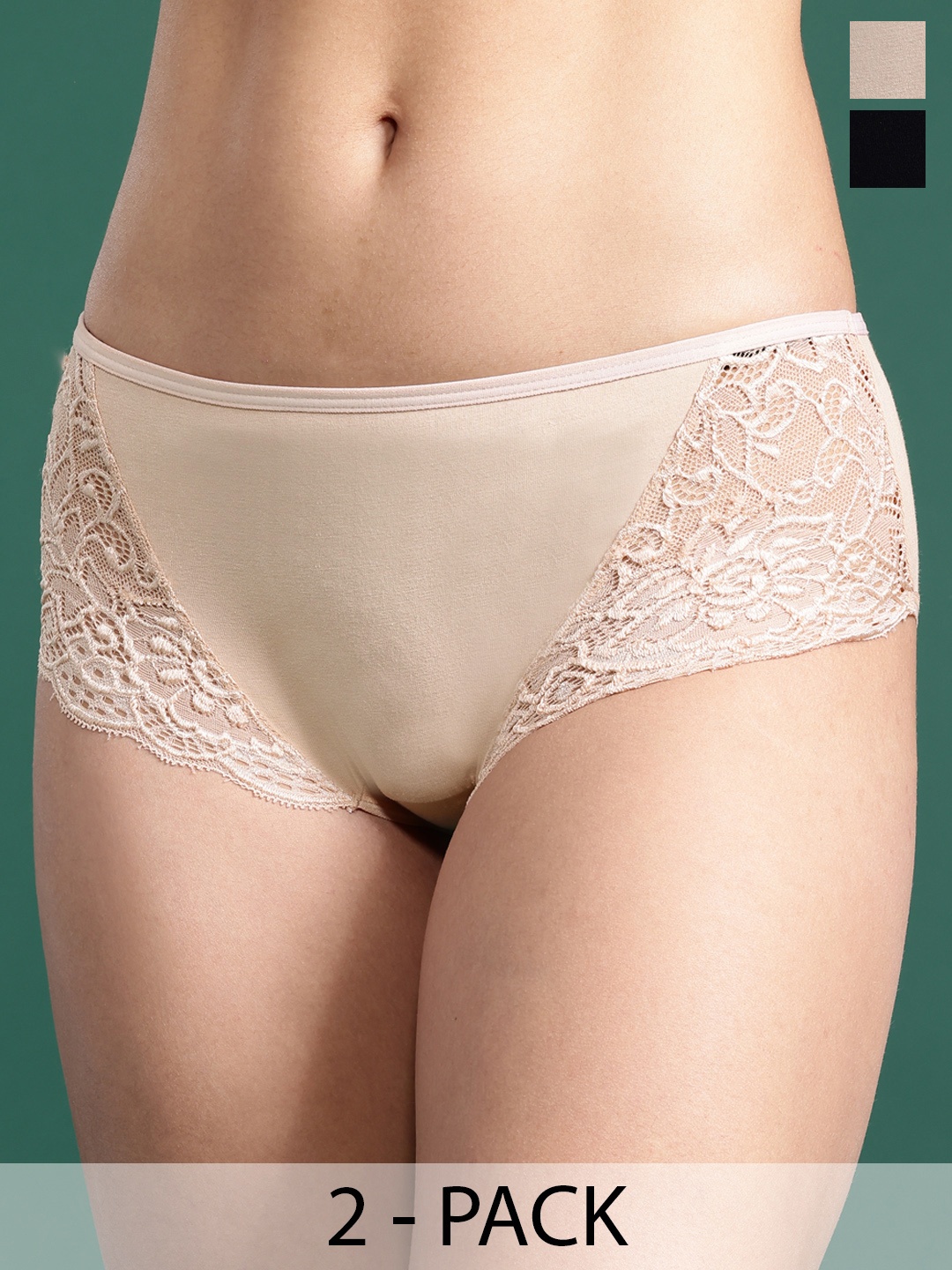 

Dresserry Pack of 2 Mid-Rise Laced Hipster Briefs, Black