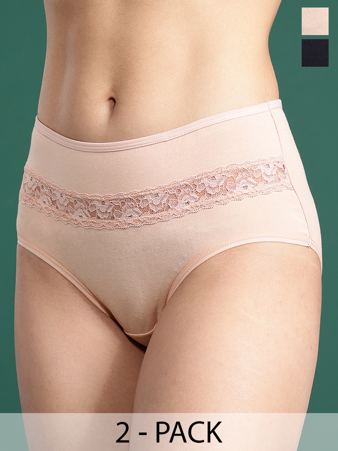 

Dresserry Pack of 2 High-Rise Laced Hipster Briefs, Black