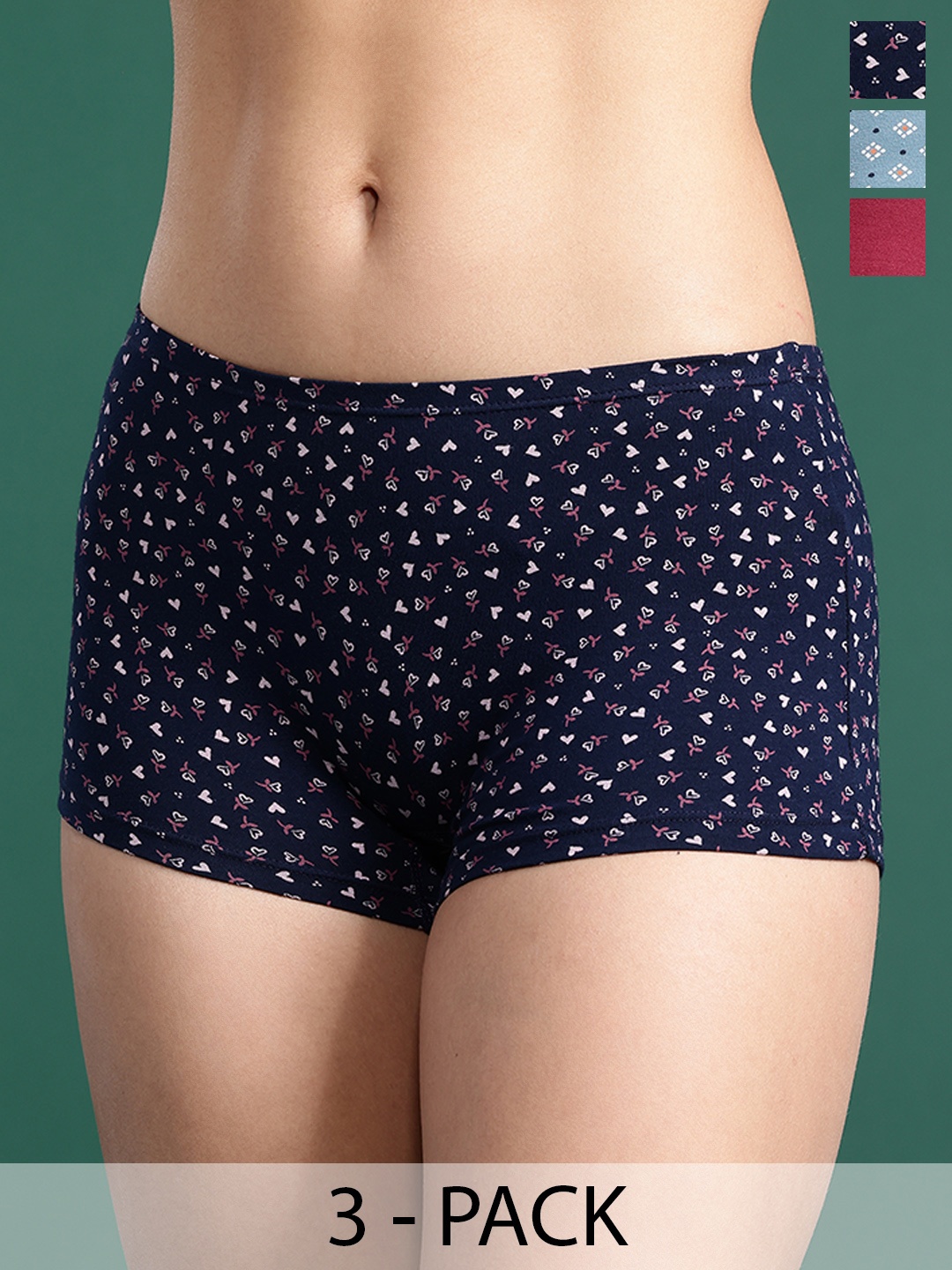 

DressBerry Pack Of 3 Assorted Mid-Rise Boy Shorts, Blue