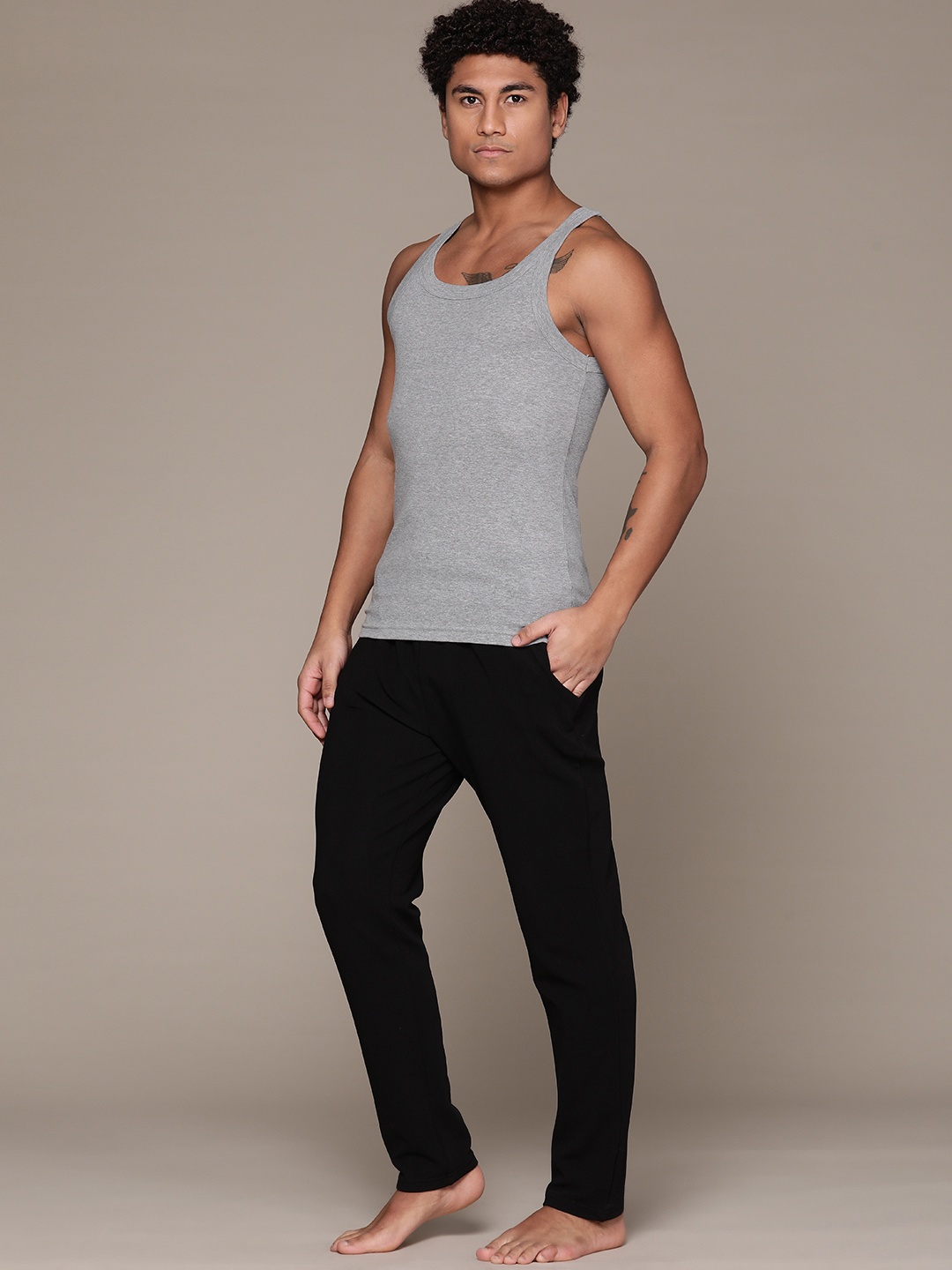 

Roadster Men Pure Cotton Gym Vest, Grey melange