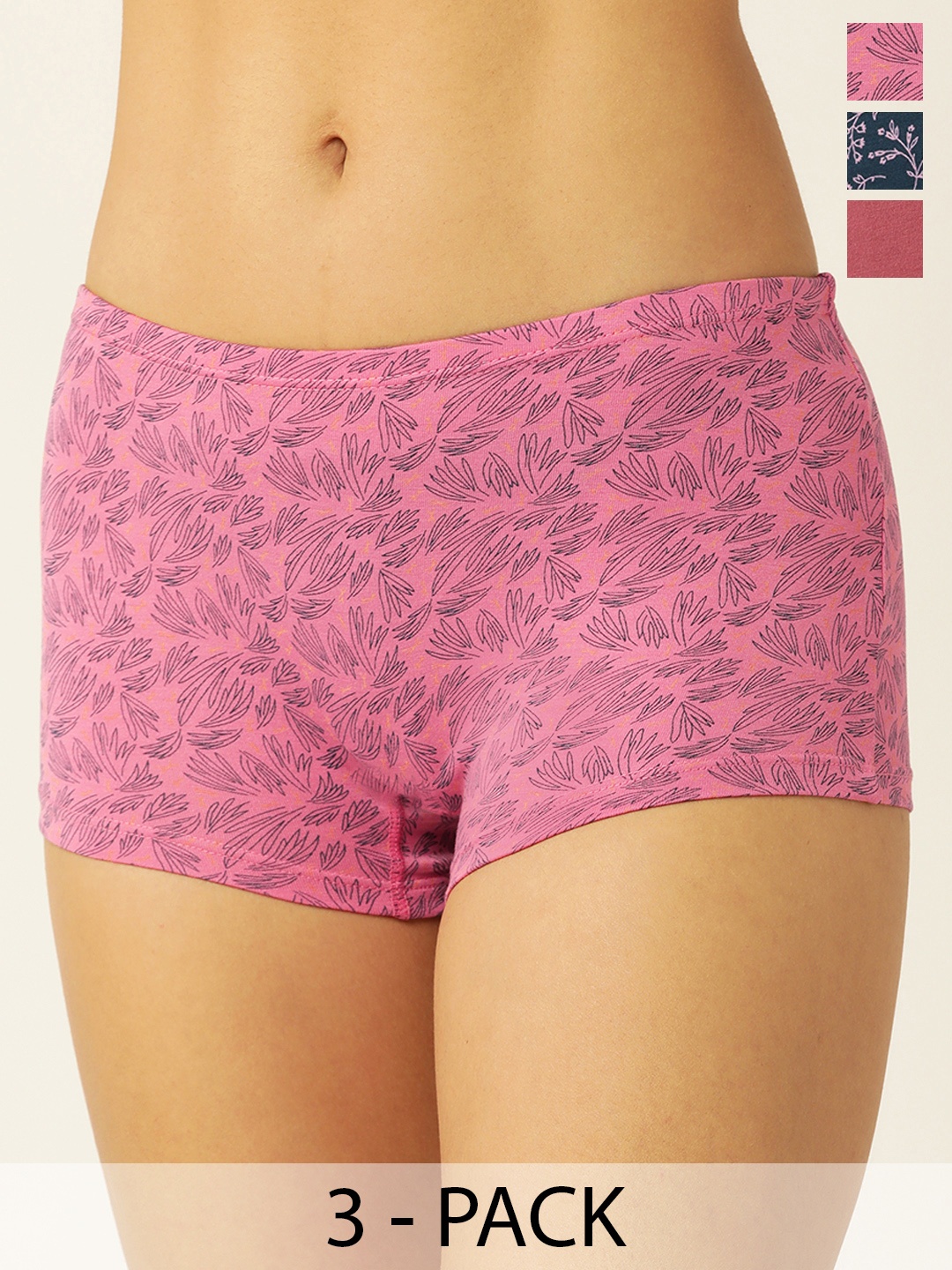 

Leading Lady Pack Of 3 Assorted Mid-Rise Boy Shorts, Burgundy