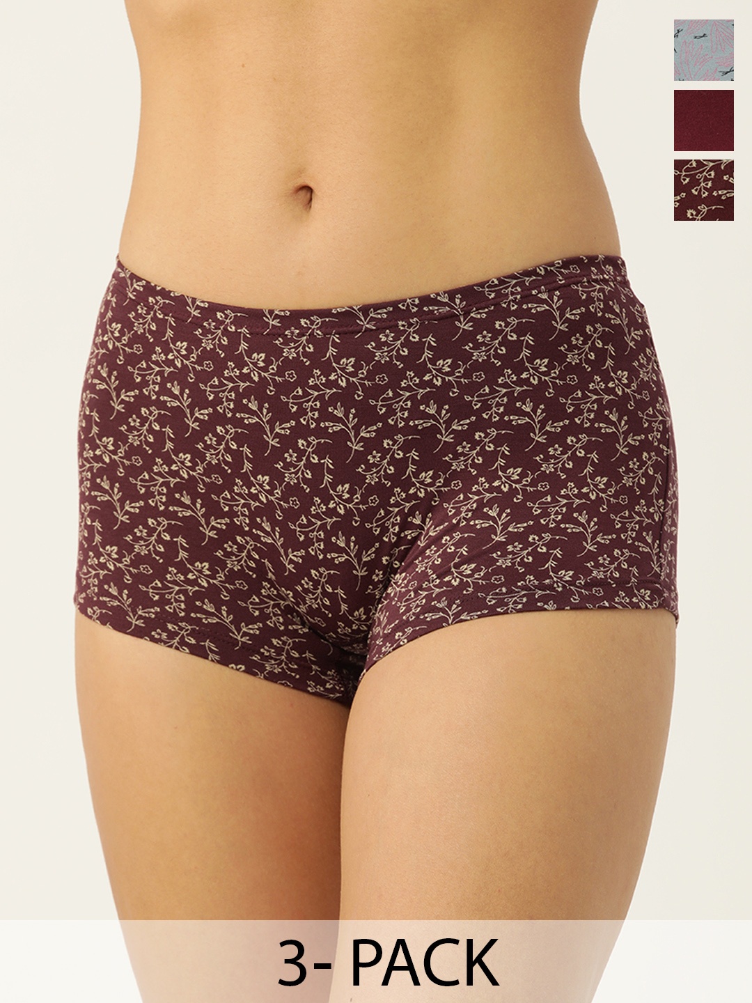 

Leading Lady Pack Of 3 Assorted Mid-Rise Boy Shorts, Maroon
